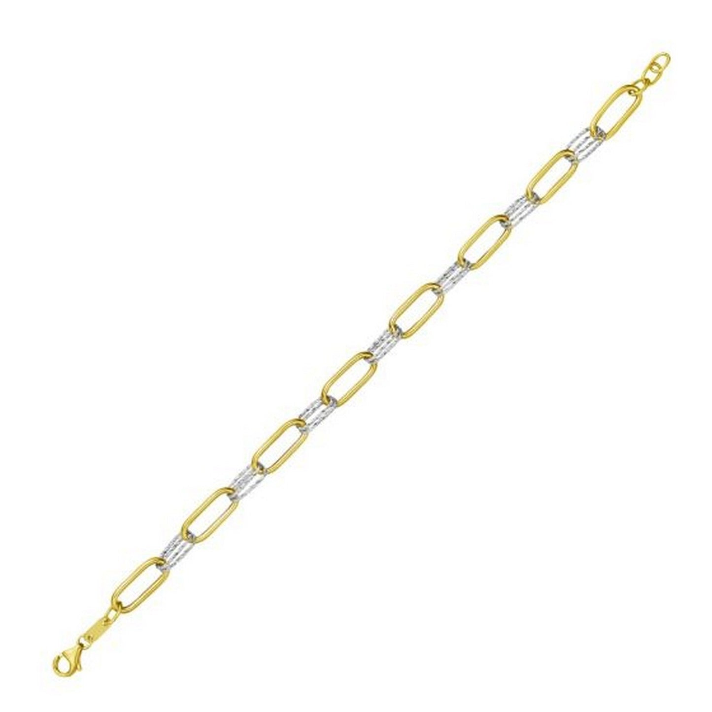 14K Two Tone Gold Diamante Paperclip Necklace (6.20 mm)