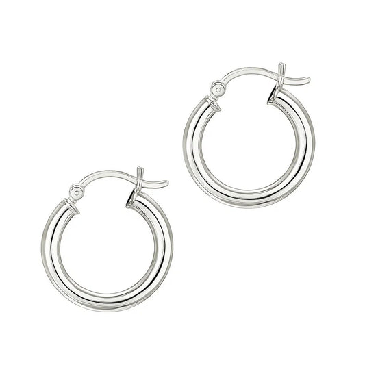Sterling Silver Polished Hoop Style Earrings with Rhodium Plating (3x15mm)