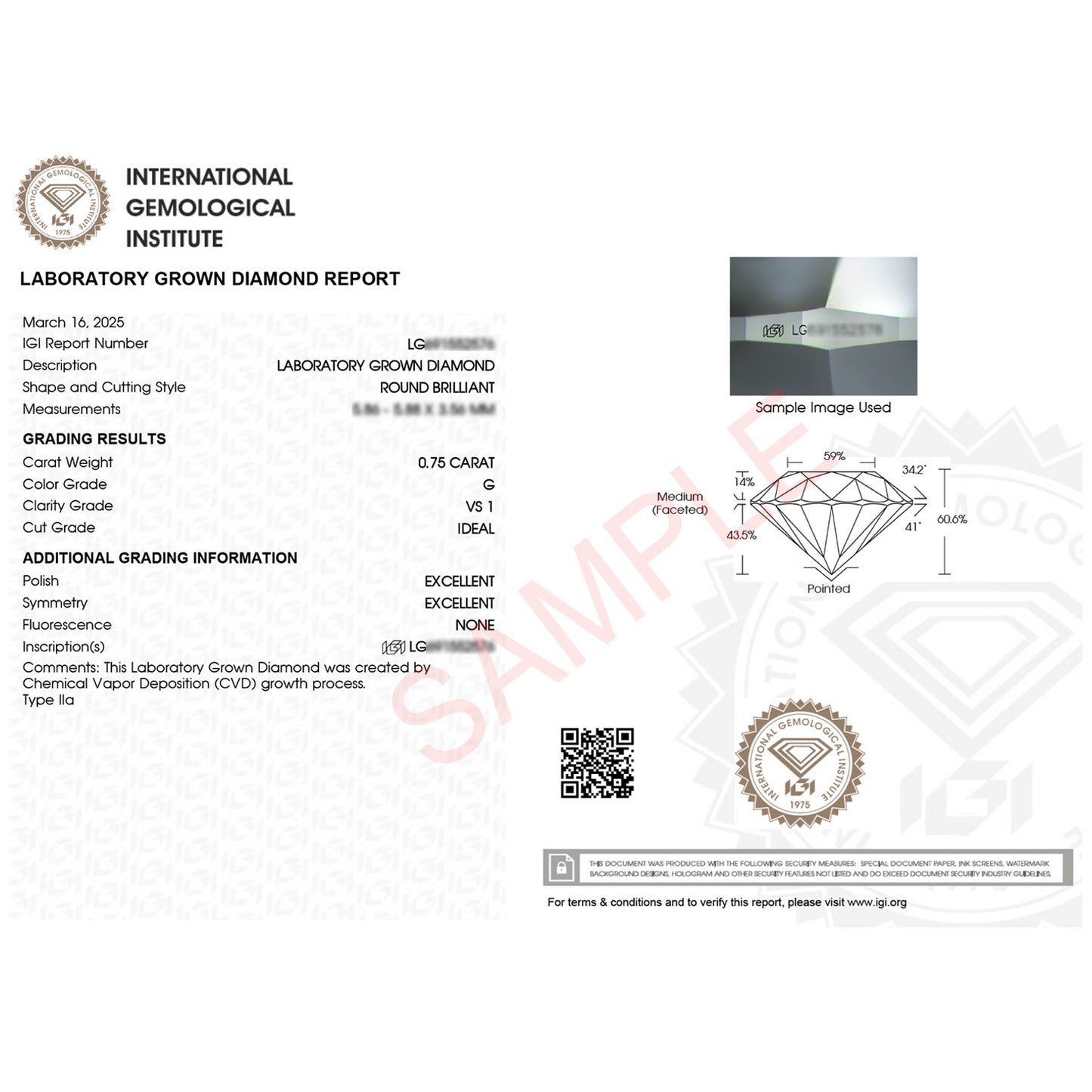 3/4 Carat Round Lab Grown IGI G/VS1 Diamond Solitaire Ring in 10K White Gold