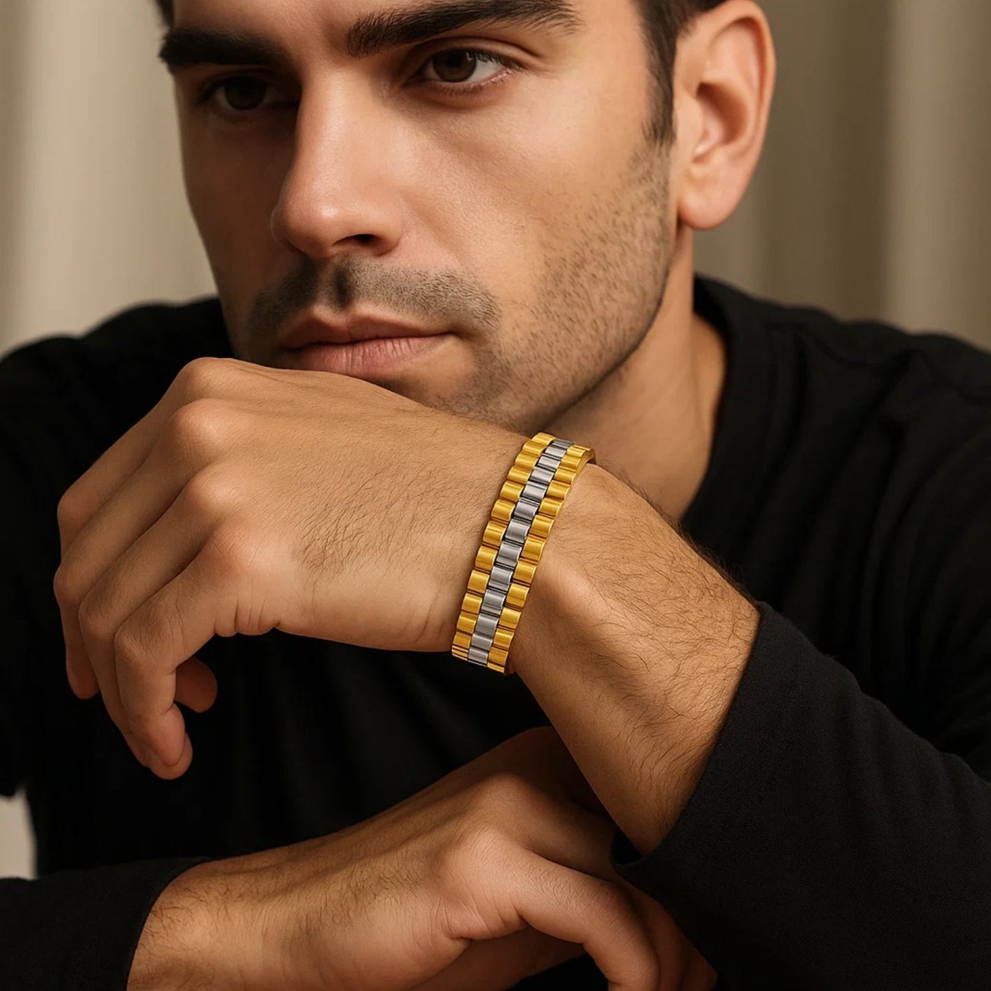 14k Two Tone Gold Mens Panther Link Bracelet (12.30 mm)