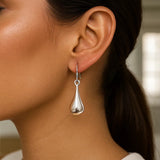 Sterling Silver Long Teardrop Shape Puff Drop Earrings
