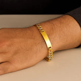 14k Two Tone Gold Mens Narrow Curb Chain ID Bracelet with White Pave (6.70 mm)