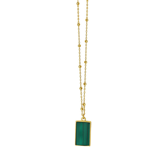 Malachite Geometric Rectangle Necklace in 14K Yellow Gold