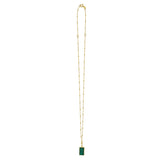 Malachite Geometric Rectangle Necklace in 14K Yellow Gold