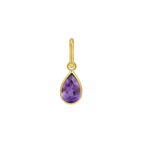 14K Yellow Gold Pear Amethyst Charm Pendant