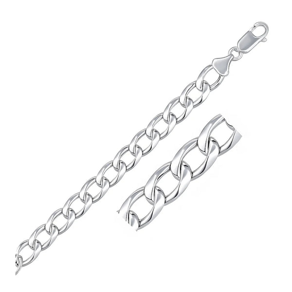 Rhodium Plated Sterling Silver Curb Style Bracelet (8.40 mm)