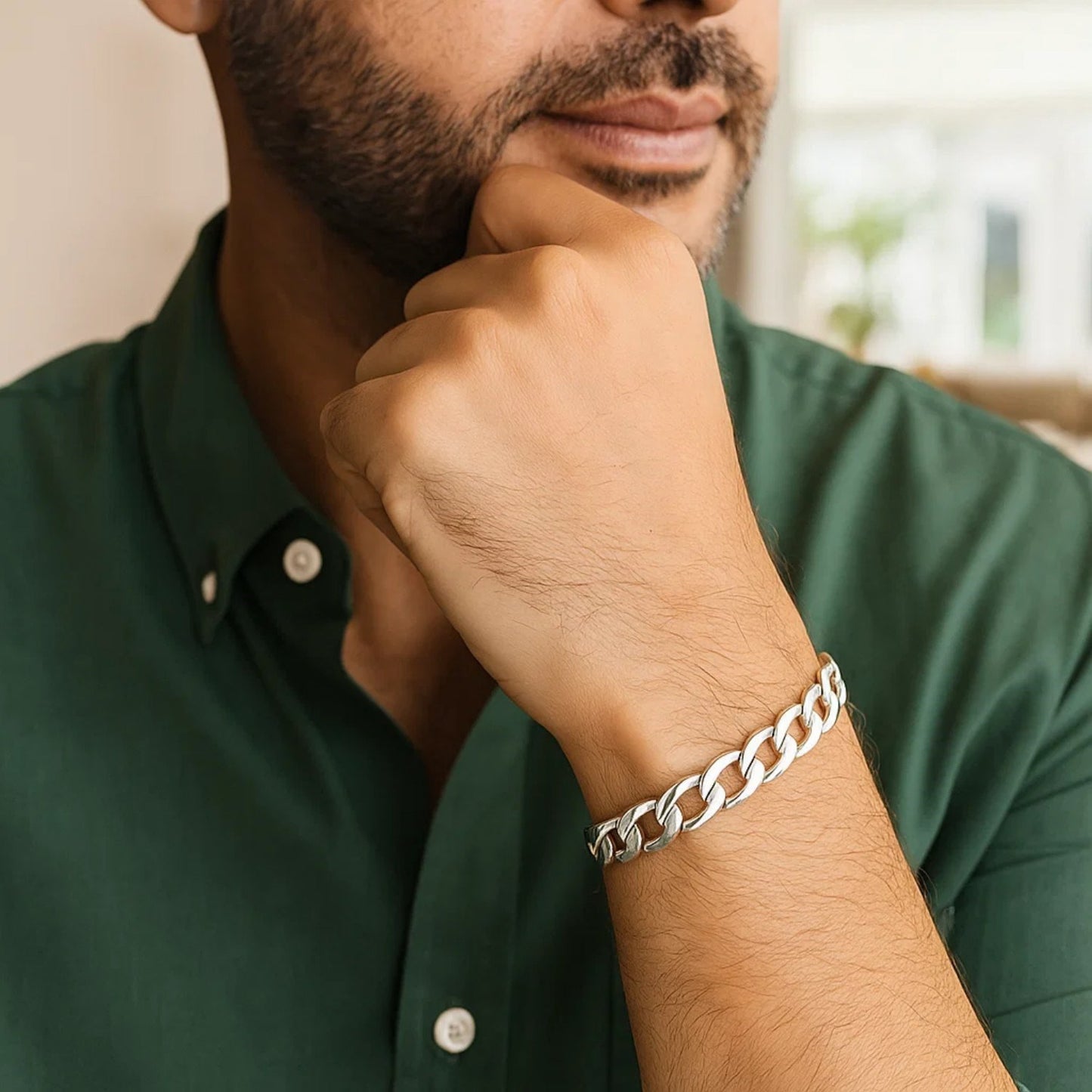 Rhodium Plated Sterling Silver Curb Style Bracelet (8.40 mm)