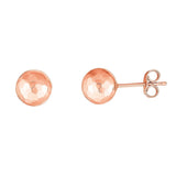 14k Rose Gold Ball Earrings with Faceted Texture(7mm)