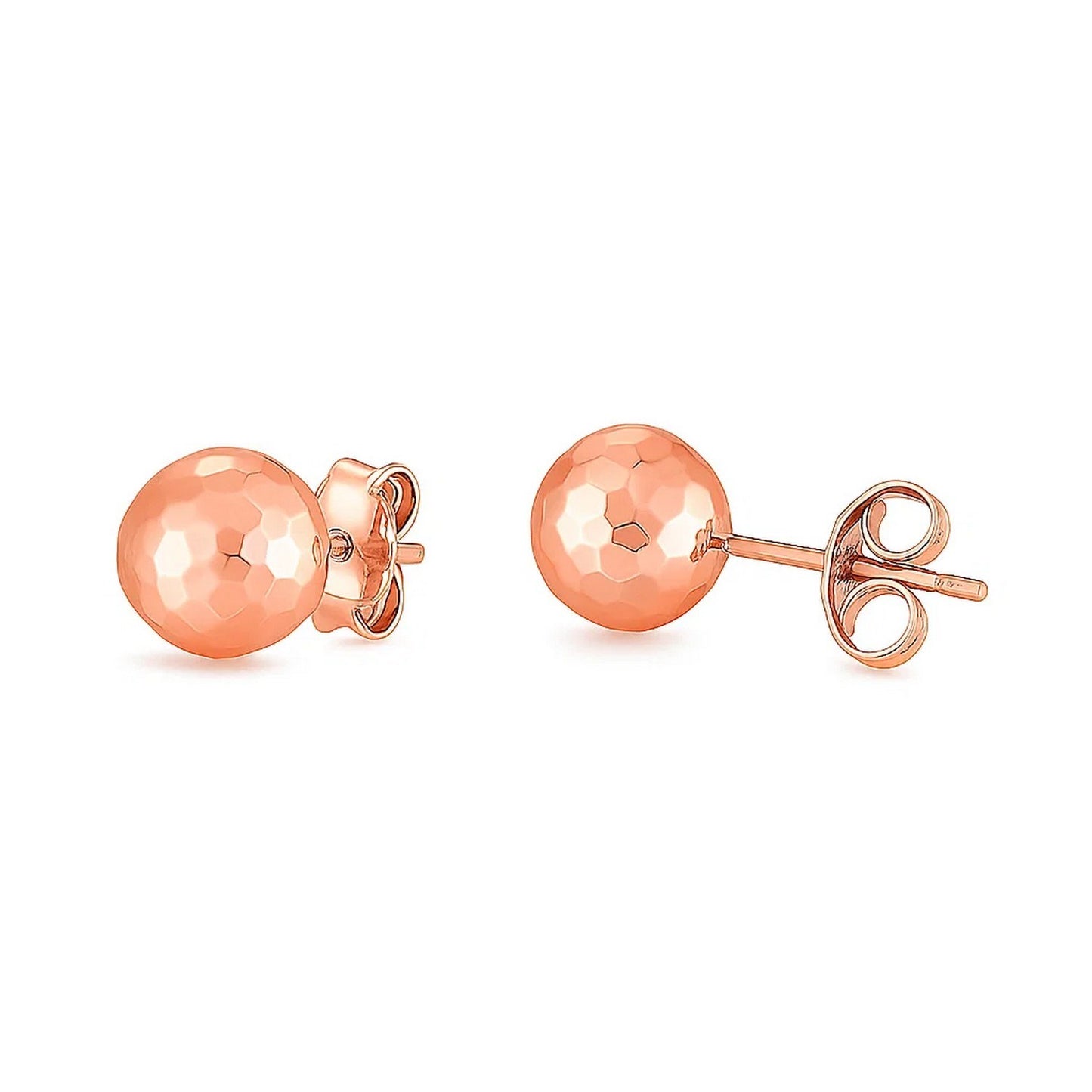 14k Rose Gold Ball Earrings with Faceted Texture(7mm)