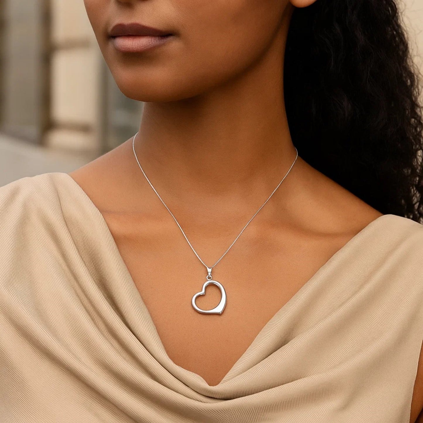 14k White Gold Floating Heart Drop Pendant