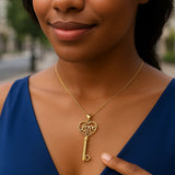 14k Yellow Gold Skeleton Key Style LOVE Pendant
