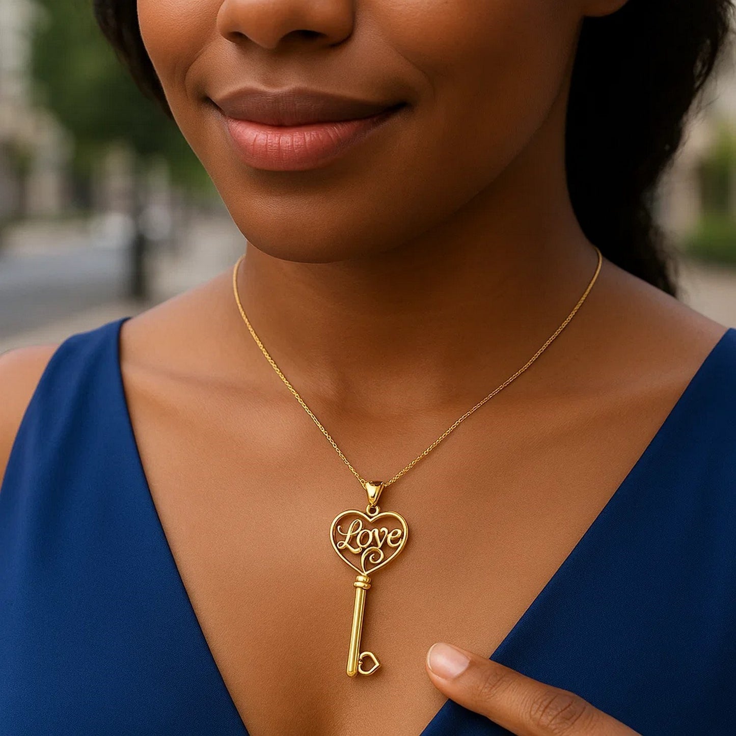 14k Yellow Gold Skeleton Key Style LOVE Pendant