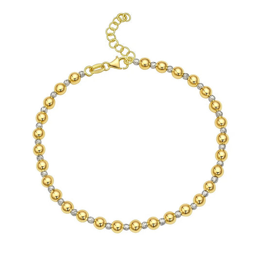 Two Tone Beaded Chain Bracelet in 14K Gold (4.00 mm)