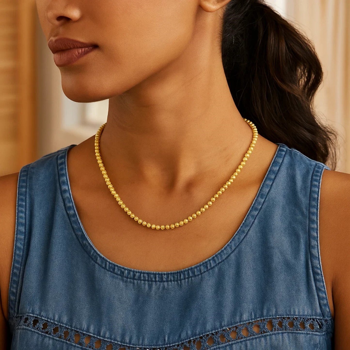 14K Yellow Gold Bead Chain Necklace (2.30 mm)