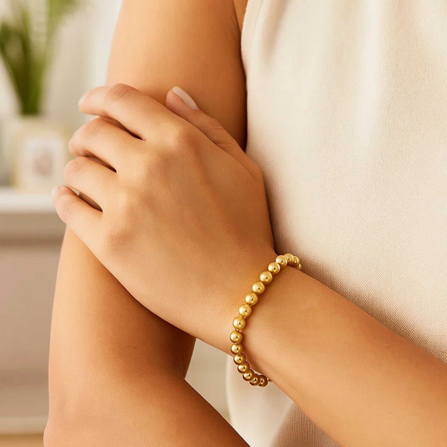 Polished 7mm Bead Bracelet in 14K Yellow Gold