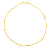 Stationed Cross Anklet in 14K Yellow Gold (1.00 mm)