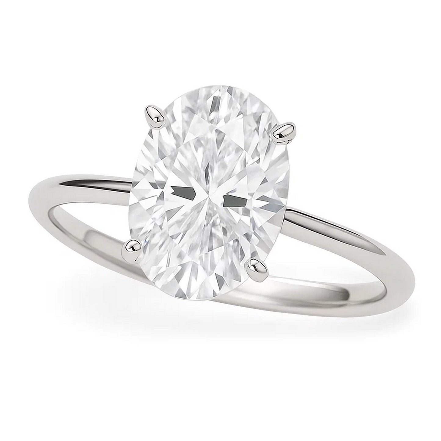3 Carat Oval Lab Grown IGI G/VS1 Diamond Solitaire Ring in 14K White Gold