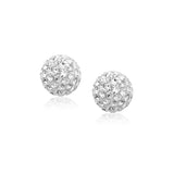 White Tone Crystal Ball Stud Earrings in 14k Yellow Gold(8mm)