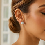 White Tone Crystal Ball Stud Earrings in 14k Yellow Gold(8mm)