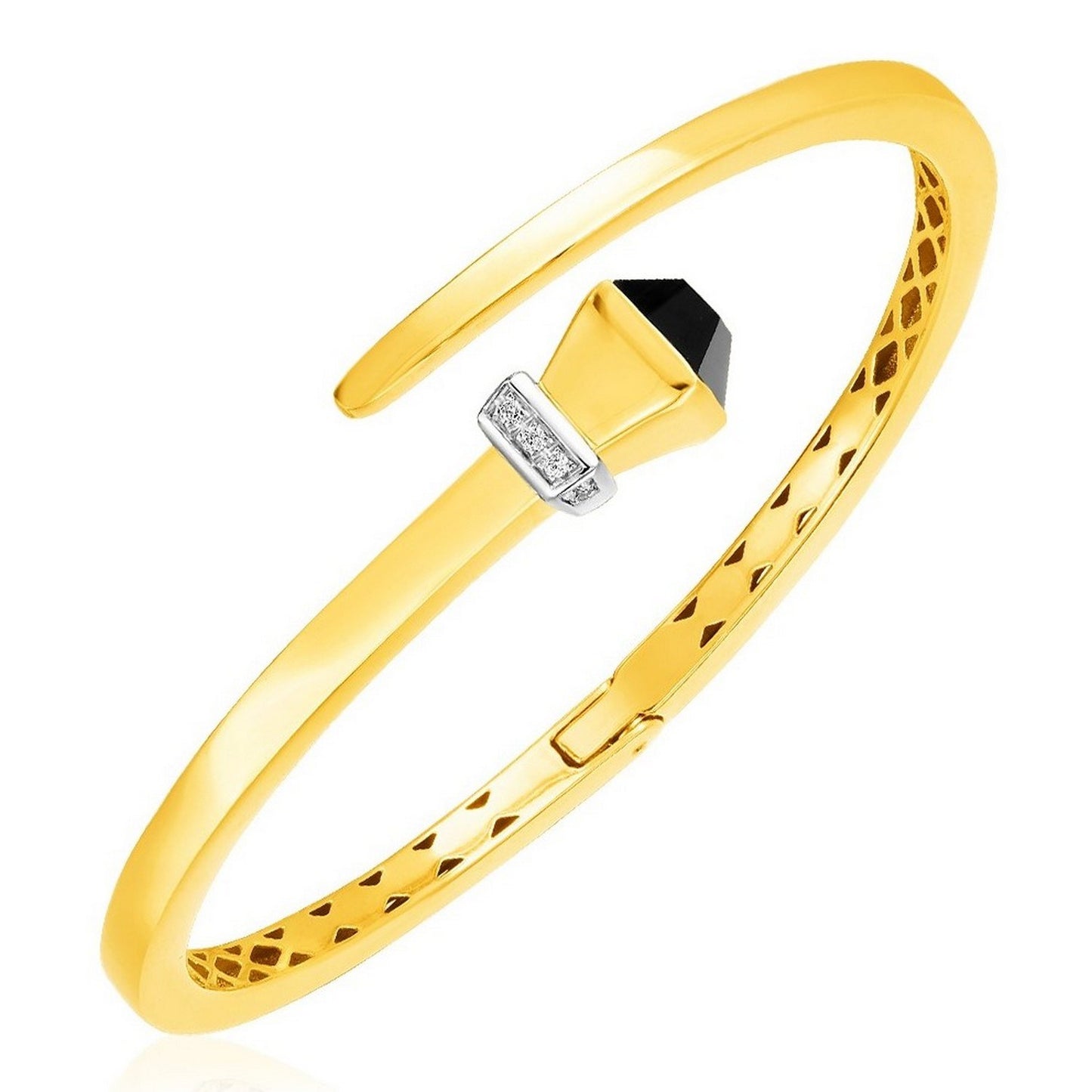 14k Yellow Gold Crossover Style Hinged Bangle Bracelet with Onyx (3.40 mm)