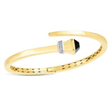 14k Yellow Gold Crossover Style Hinged Bangle Bracelet with Onyx (3.40 mm)