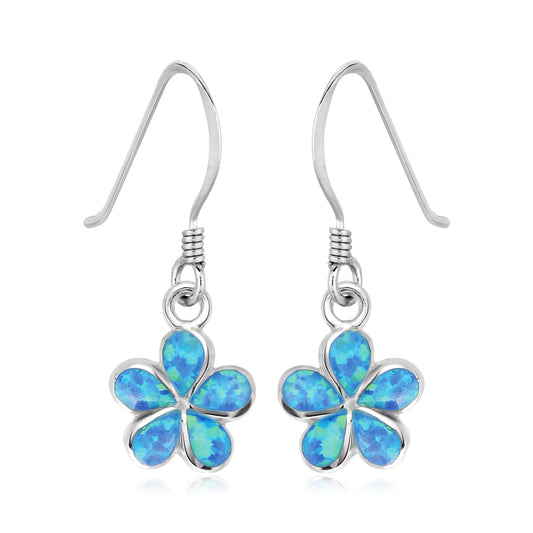Sterling Silver Flower Dangle Earrings with Opal