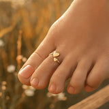 14k Yellow Gold Bypass Style Toe Ring with Polished Hearts