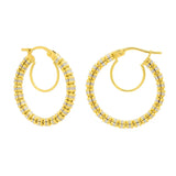 14K Two Tone Gold Iced Round Hoop Earrings