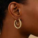 14K Two Tone Gold Iced Round Hoop Earrings