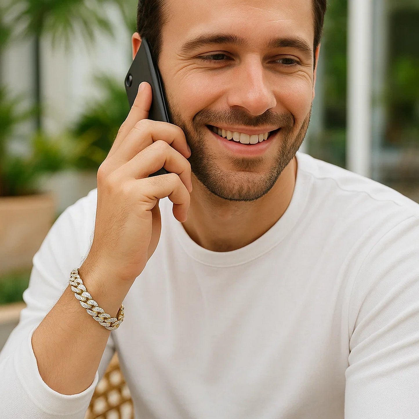 14k Two Tone Gold Curb Chain Bracelet with Diamond Pave Links (11.50 mm)