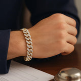 14k Two Tone Gold Curb Chain Bracelet with Diamond Pave Links (11.50 mm)