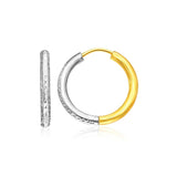 14k Two-Tone Gold Hoop Earrings with Textured Style(2.5x15mm)