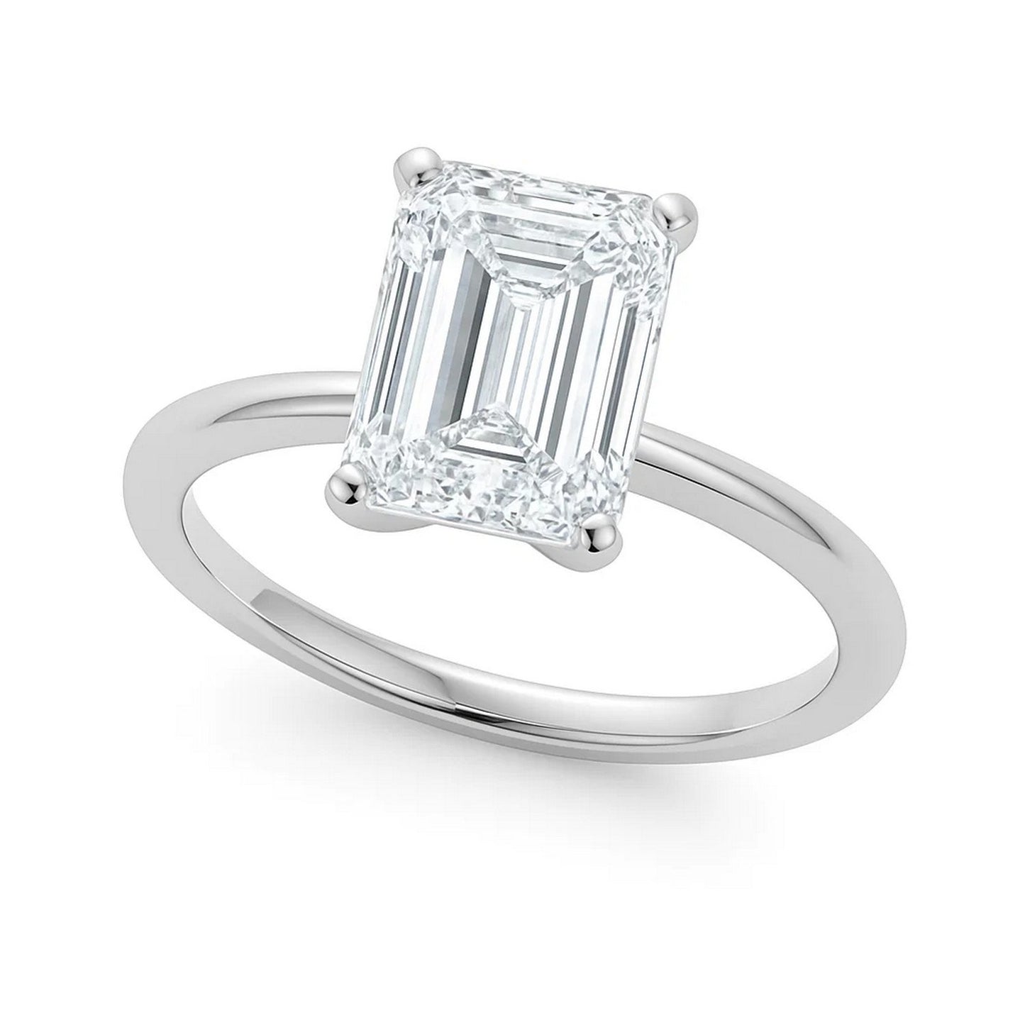 2 Carat Emerald Lab Grown IGI G/VS1 Diamond Solitaire Ring in 10K White Gold