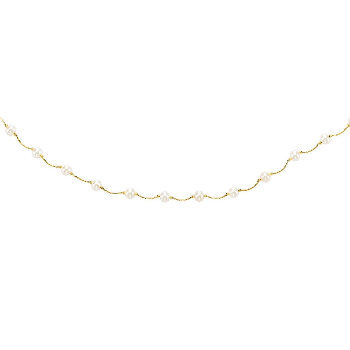 14k Yellow Gold Arc Link Necklace with White Pearls