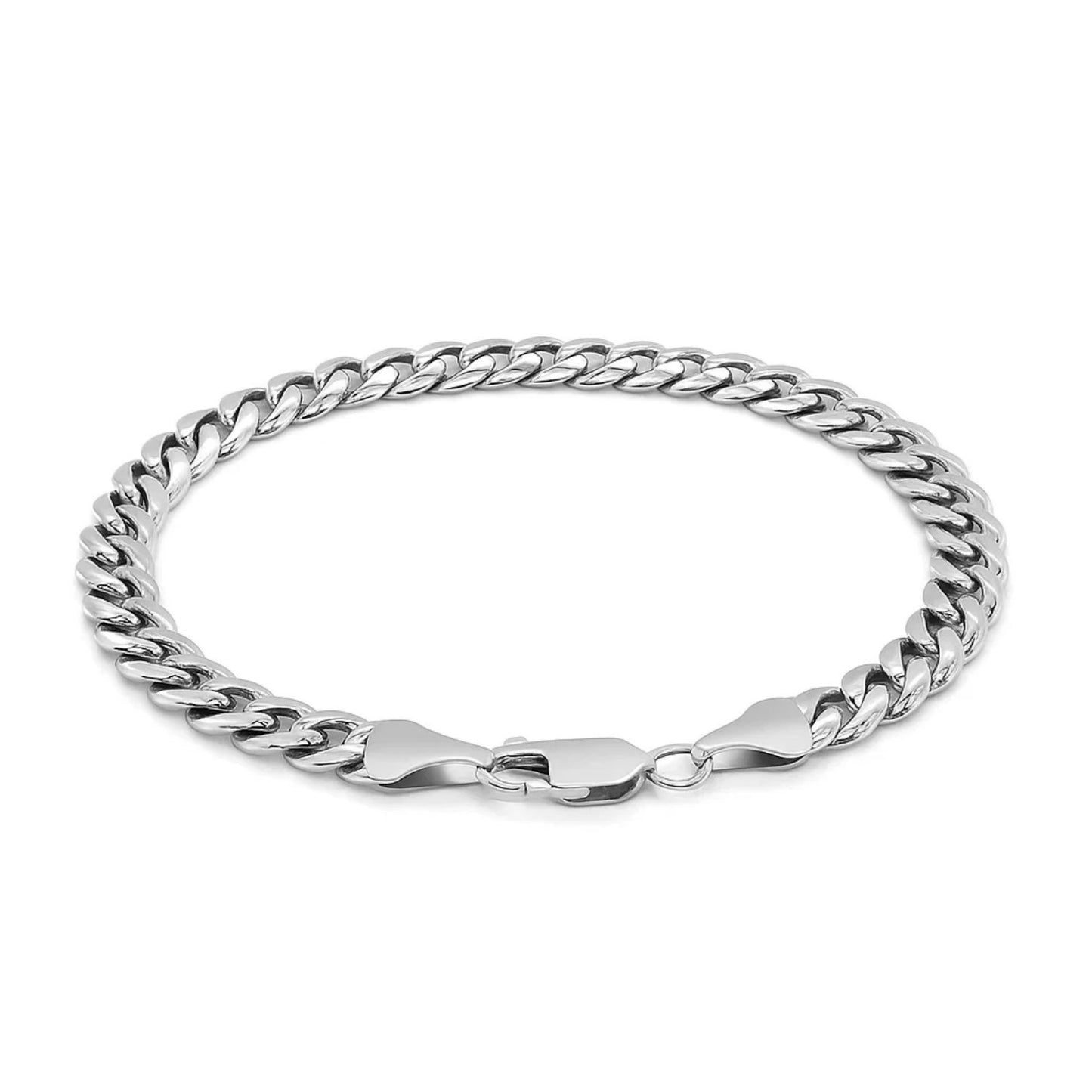 14k White Gold Miami Cuban Semi Solid Bracelet (7.00 mm)