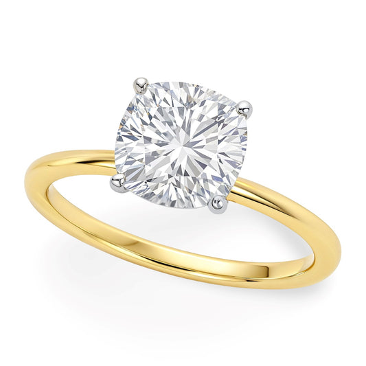 3 Carat Cushion Lab Grown IGI G/VS1 Diamond Solitaire Ring in 10K Yellow Gold