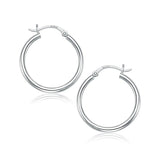 10k White Gold Polished Hoop Earrings (2x25mm)