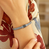 Sterling Silver Weave Style Bracelet with Black Sapphire Accents (7.10 mm)