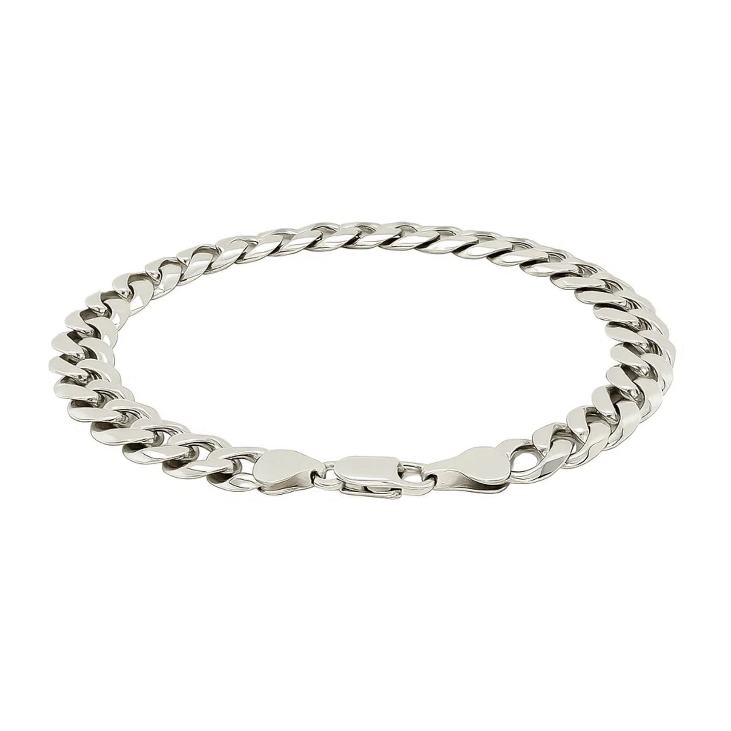 Rhodium Plated Sterling Silver Curb Style Bracelet (7.90 mm)