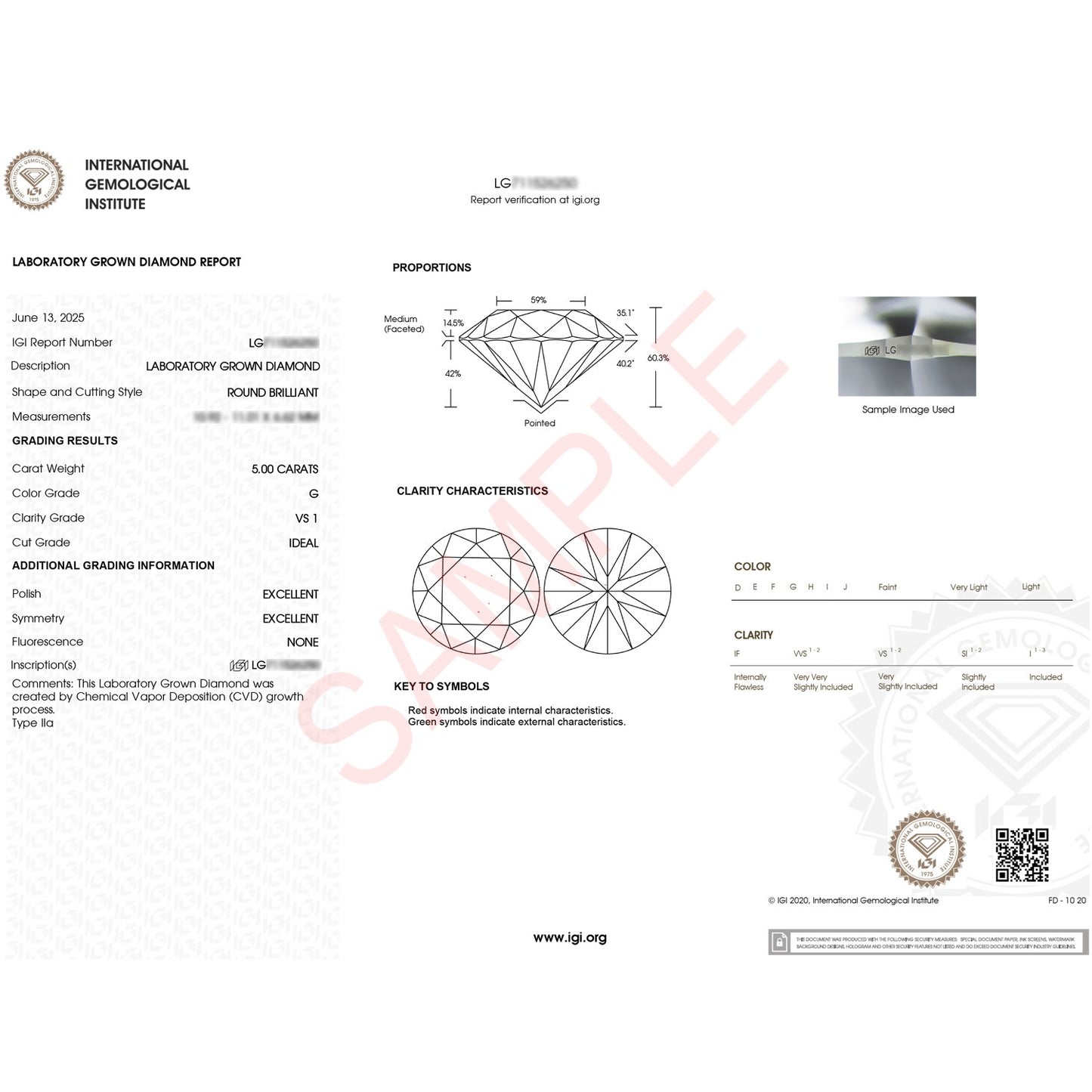 5 Carat Round Lab Grown IGI G/VS1 Diamond Solitaire Ring in 14K White Gold