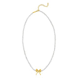14K Yellow Gold Bow and Pearl Necklace