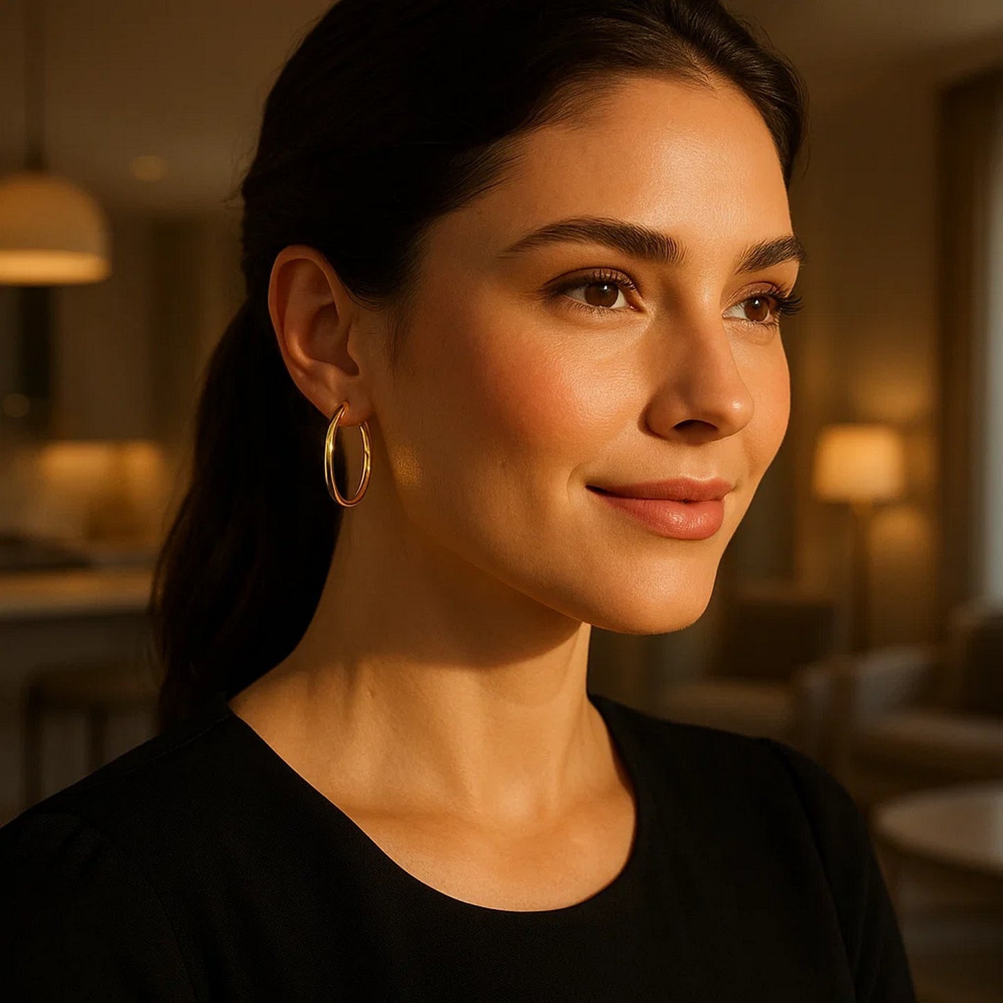 10k Yellow Gold Polished Hoop Earrings (3x25 mm)