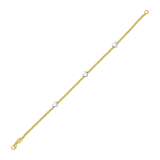 14K Yellow and White Gold Heart Bead Bracelet