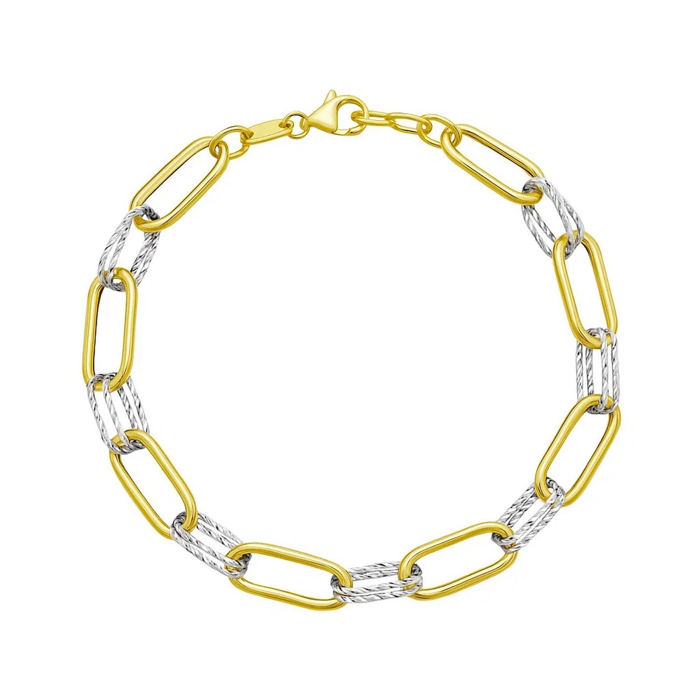 14K Two Tone Gold Diamante Paperclip Bracelet (6.20 mm)
