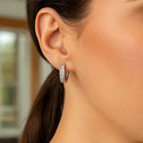 Sterling Silver Oval Hoop Earrings with Cubic Zirconias(3x15mm)