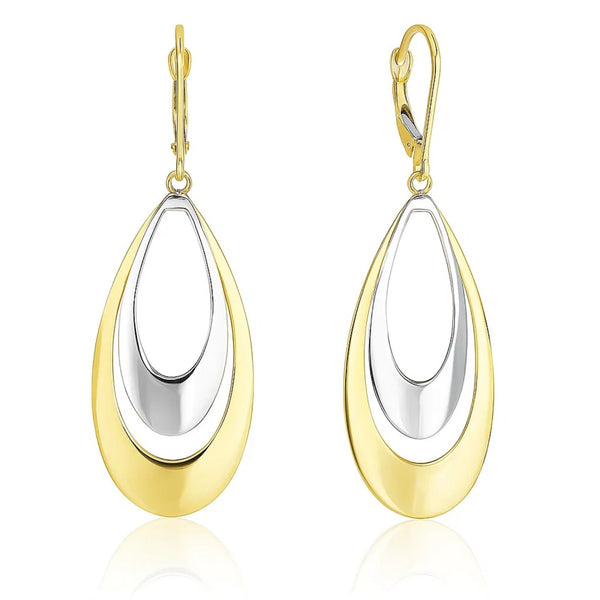 14k Two-Tone Gold Graduated Open Double Teardrop Earrings