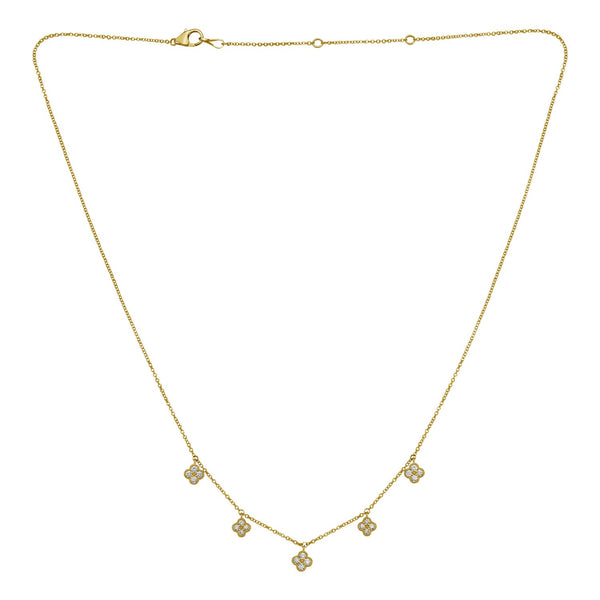 14K Yellow Gold Diamond Flower Necklace