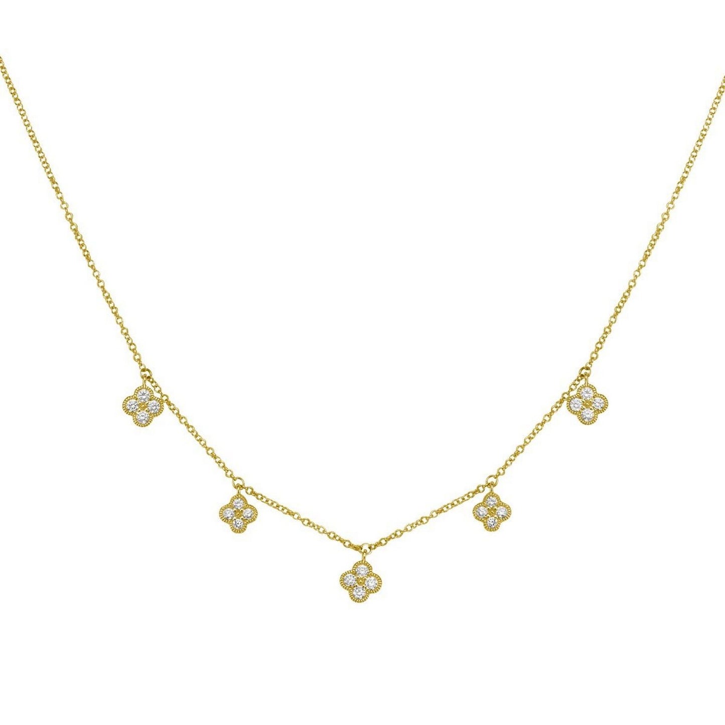 14K Yellow Gold Diamond Flower Necklace