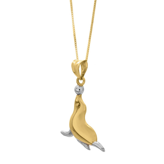 Seal Necklace in 10k Two Tone Gold