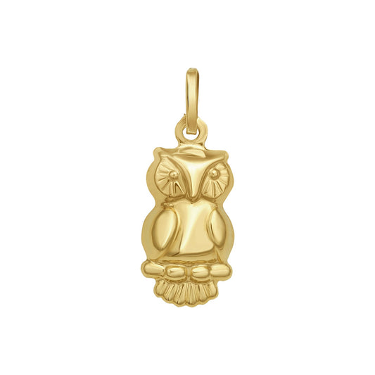 14K Yellow Gold Polished Owl Charm Pendant